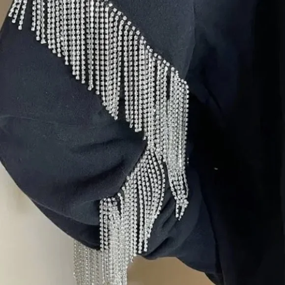 New Free People X Vintage Soul Crystal Fringe Crew Size S Washed Black - Picture 8 of 14